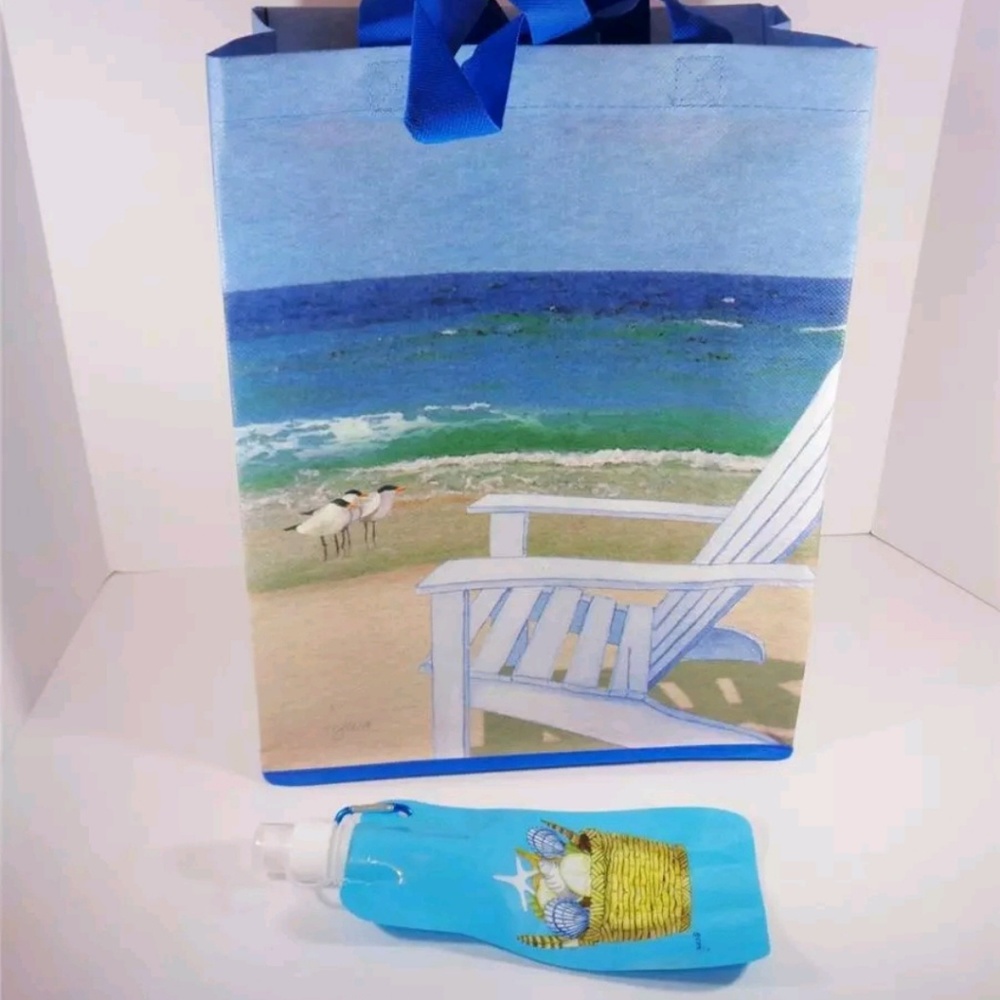 NAUTICAL BEACH CHAIR AND SEAGULL BEACH TOTE BAG